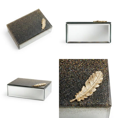 Feather Design Glitter Jewellery Box Gold