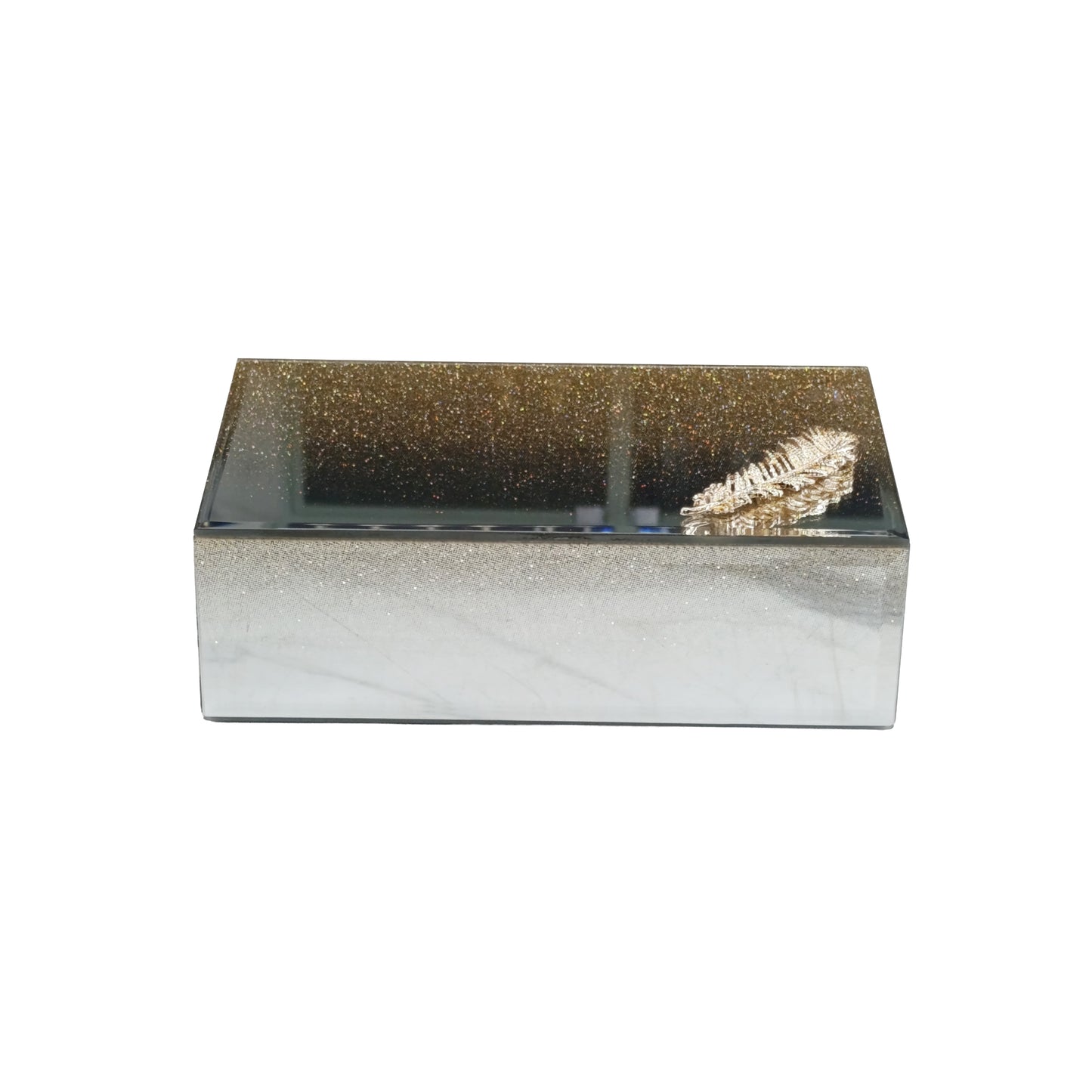 Feather Design Glitter Jewellery Box Gold