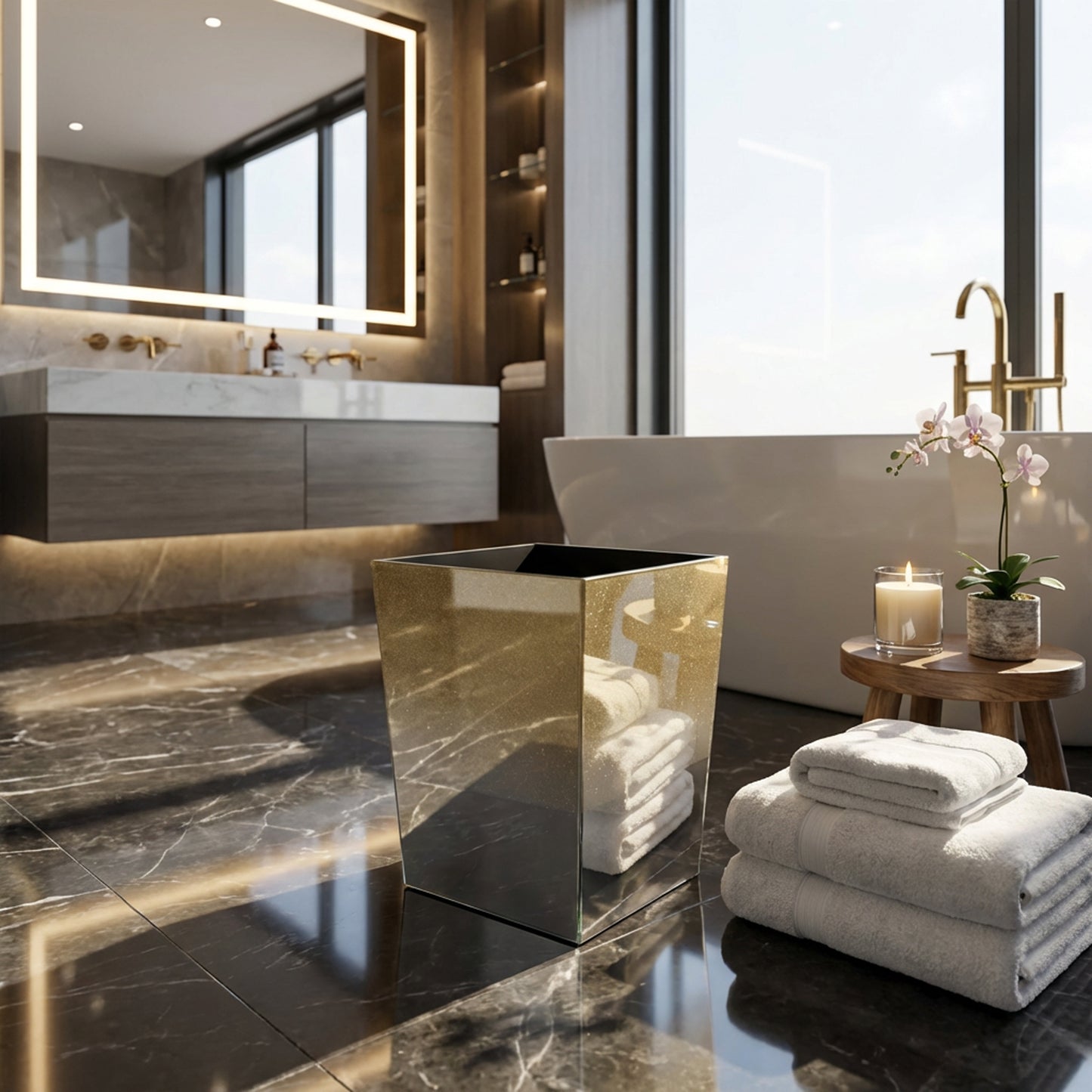 Glass Glitter Dustbin Gold