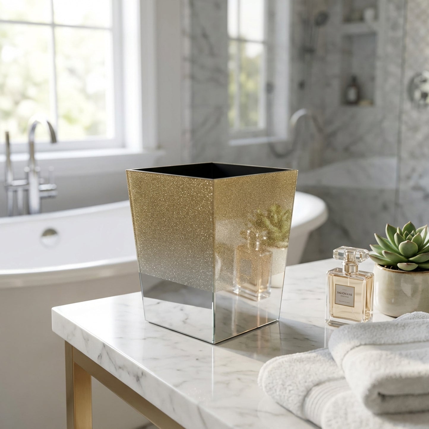 Glass Glitter Dustbin Gold