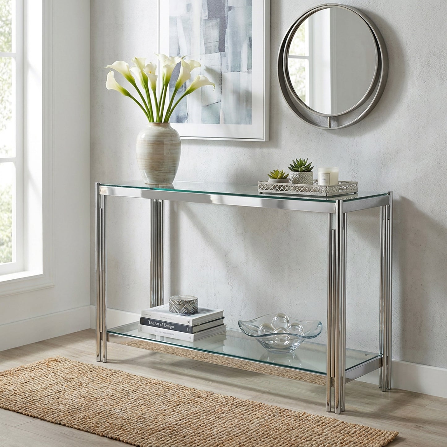 Modern Glass Console Table Chrome