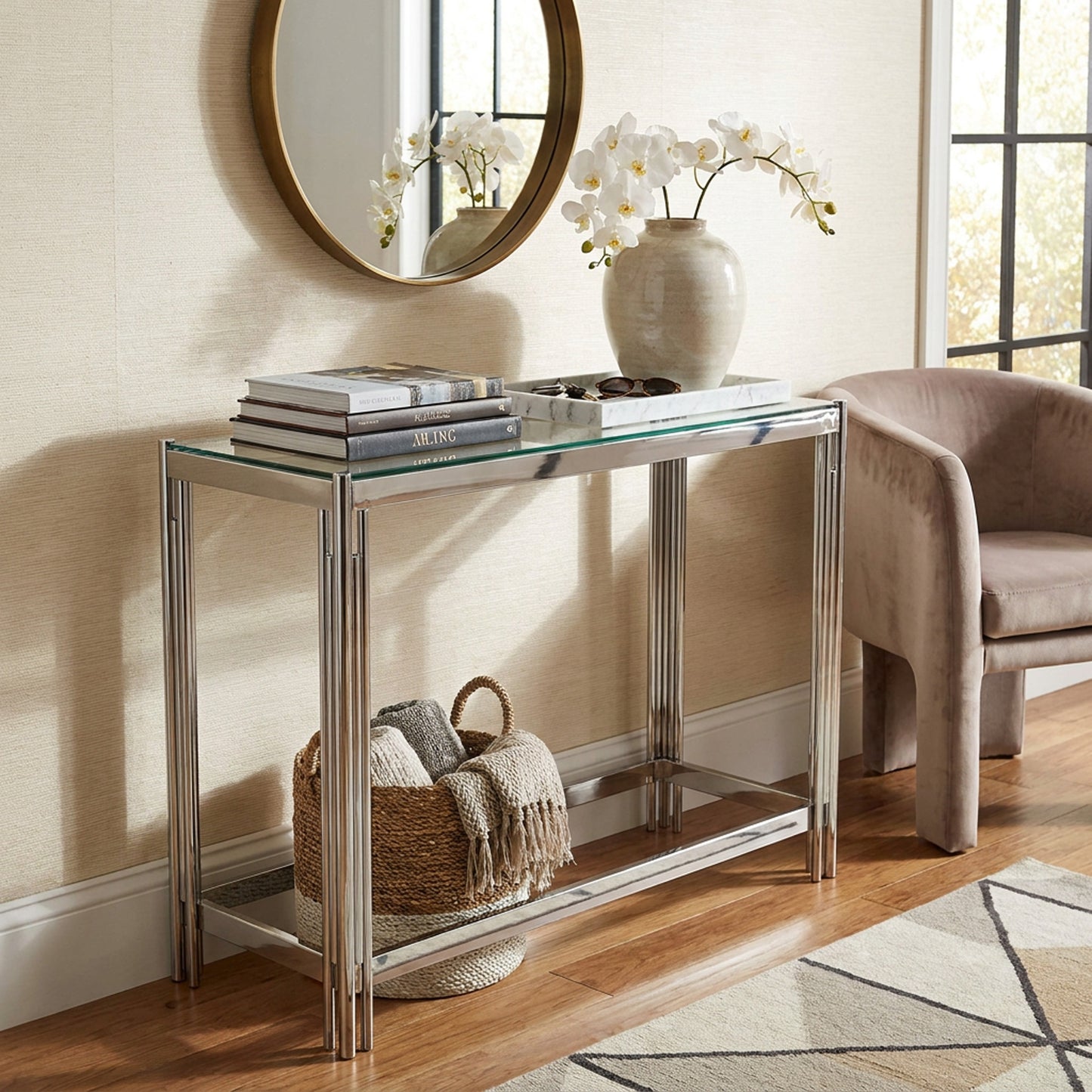 Modern Glass Console Table Chrome