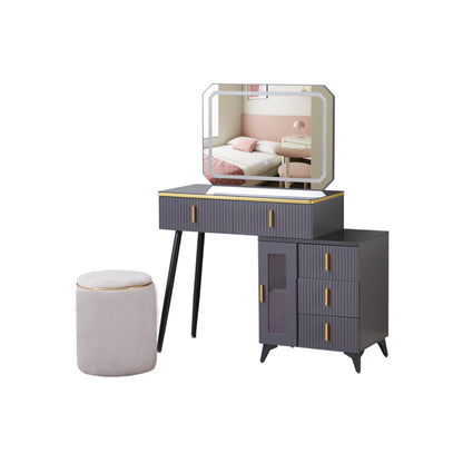 Exotic Designs Modern Dressing Table Set with LED Mirror Grey & Gold