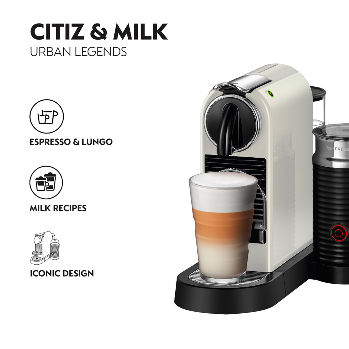 Nespresso Citiz Automatic Espresso Machine With Aeroccino Milk Frother White + FREE Nespresso Towel