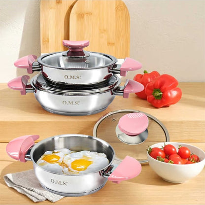 OMS 6 Piece Stainless Steel Pot Set Pink