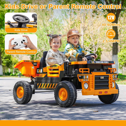 12V 2 Seater Kids Ride-On Construction Dump Truck with Electric Dump Bed - PH007