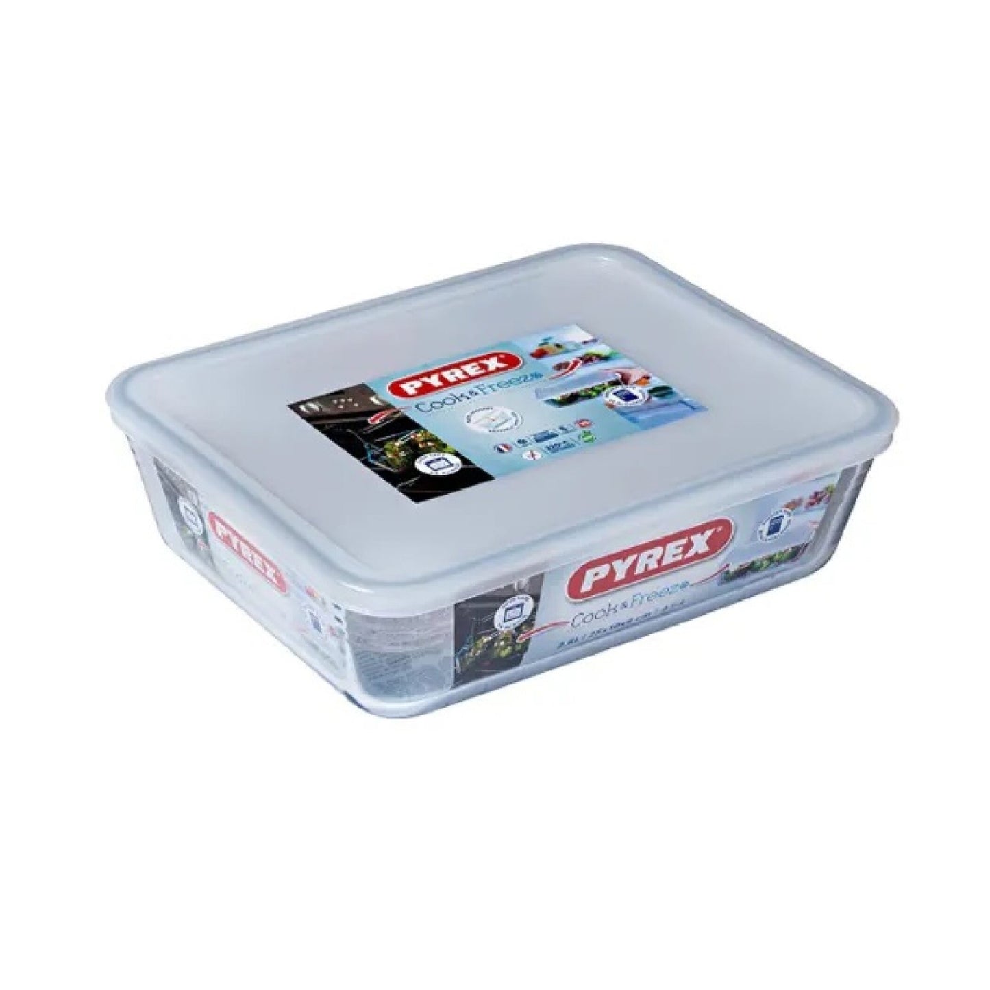 Pyrex Cook & Freeze 2.6Lt Rectangular Container With Plastic Lid Clear