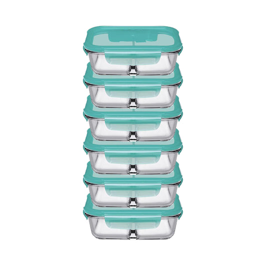 Pasabahce Snowbox 600ml 2 Division Cliplock Storage Bowl Green Set of 6