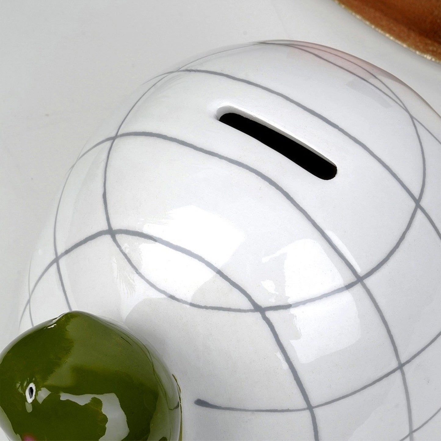 Turtle Ceramic Money Box Green & White