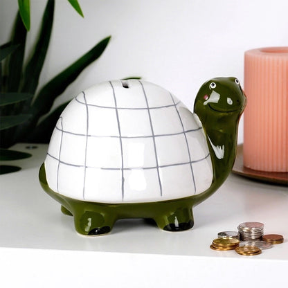 Turtle Ceramic Money Box Green & White