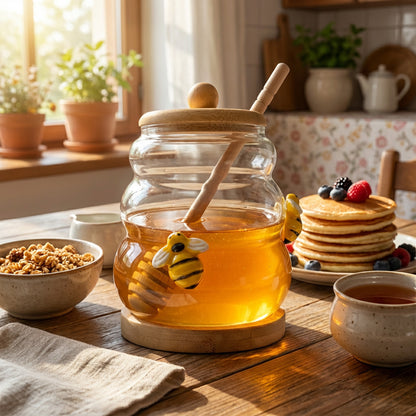 Bee Design Honey Jar with Dipper Clear