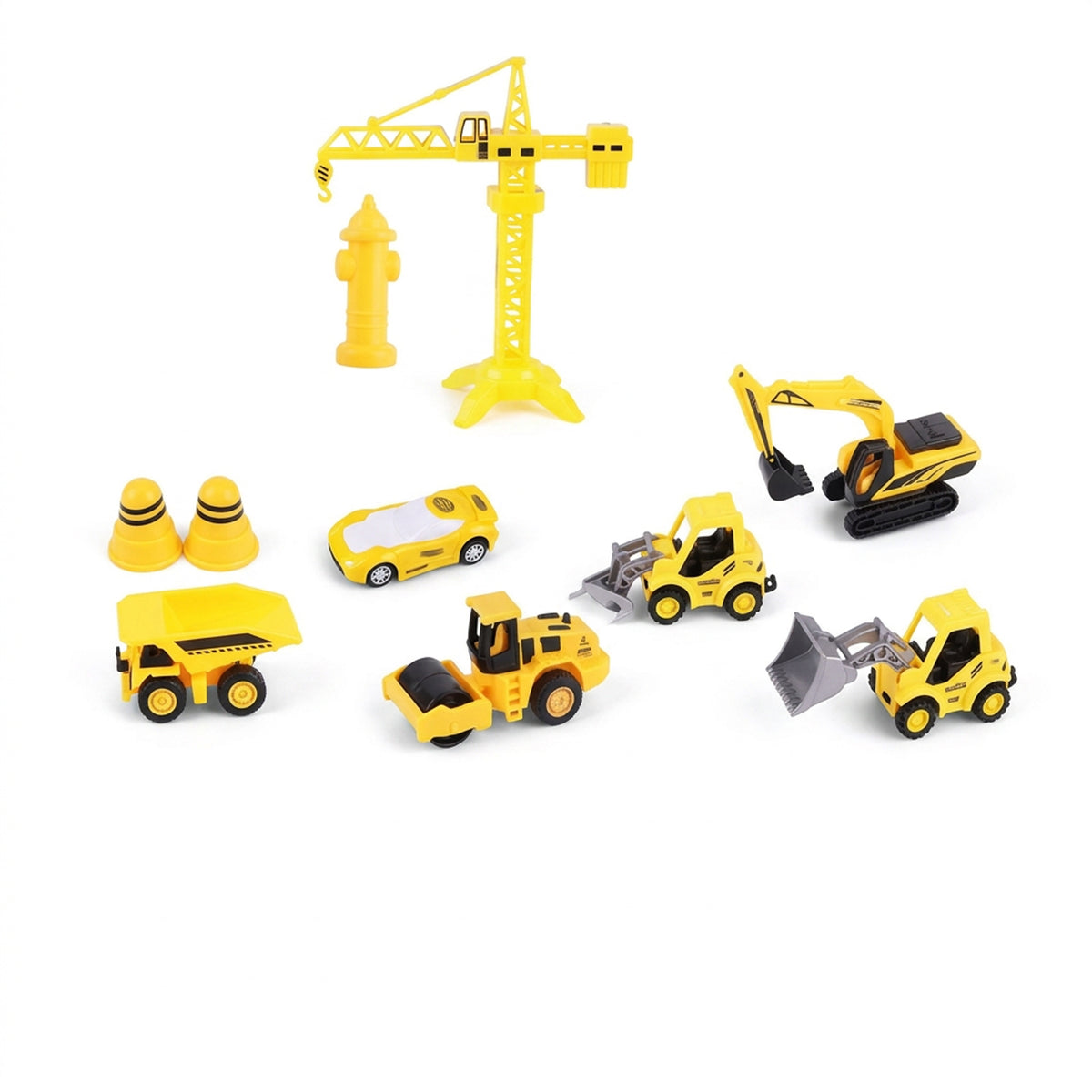 Pull Back Construction Truck & Crane Set Yellow