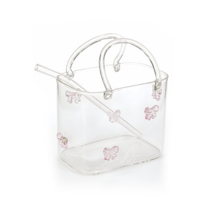 Purse Drinking Glass with Straw Clear