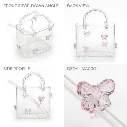 Purse Drinking Glass with Straw Clear