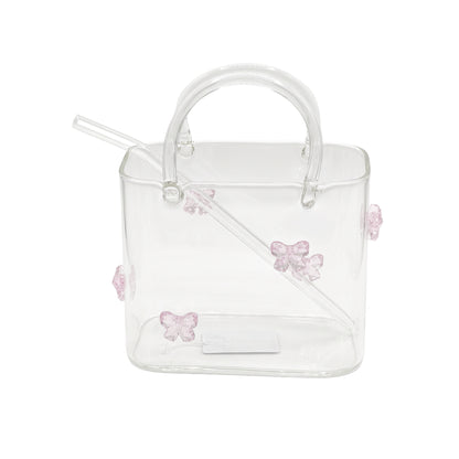 Purse Drinking Glass with Straw Clear