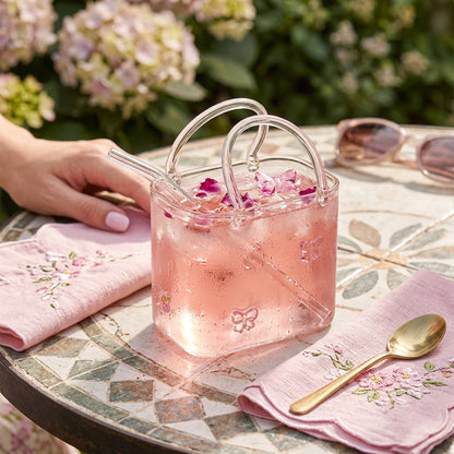 Purse Drinking Glass with Straw Clear