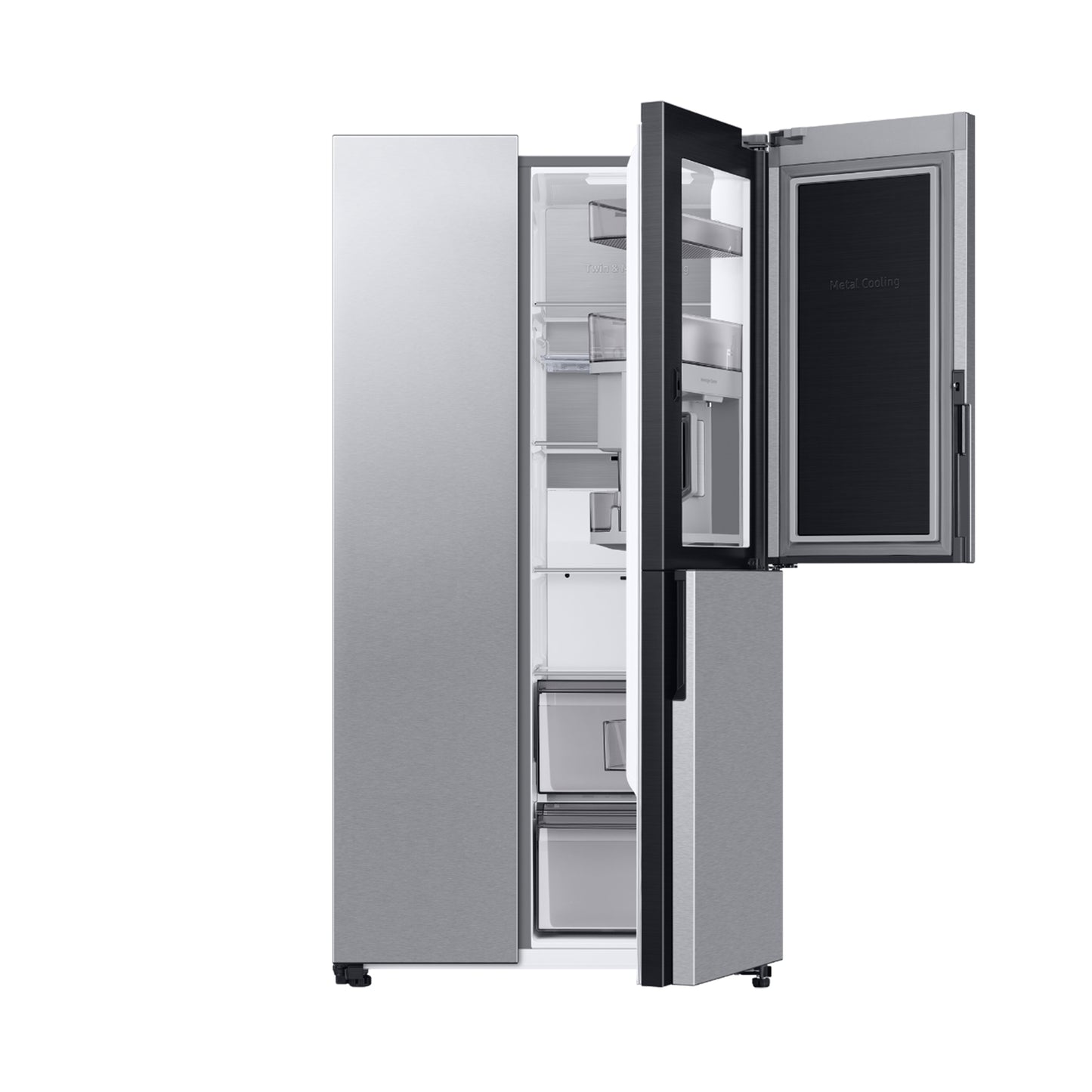 Samsung Food Showcase 595L Side by Side Fridge with Beverage Centre™- Clean Steel