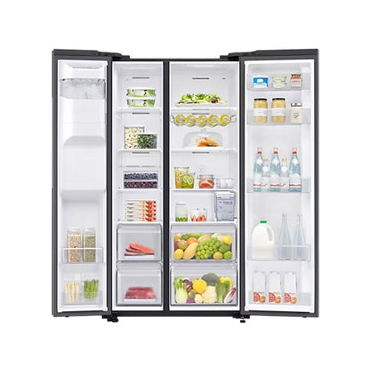 SAMSUNG 617L SIDE BY SIDE FRIDGE WITH AUTO ICEMAKER & DISPENSER - MIRROR BLACK