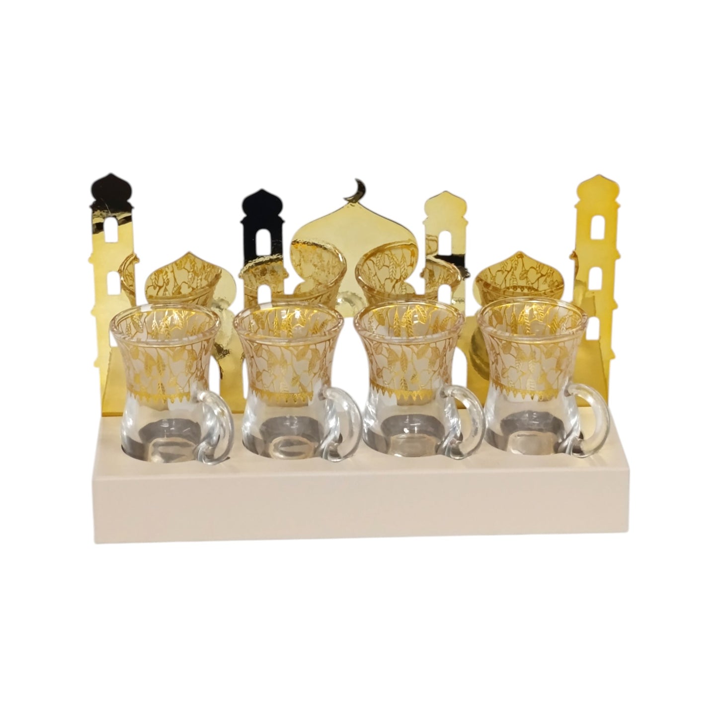 Islamic 4 Piece 100ml Turkish Glass Set Clear & Gold