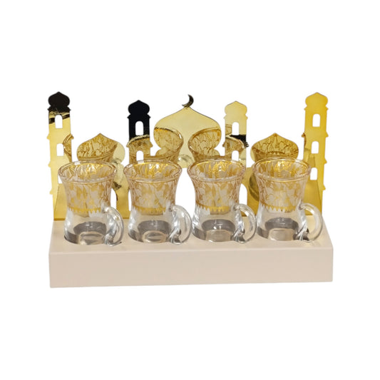 Islamic 4 Piece 100ml Turkish Glass Set Clear & Gold