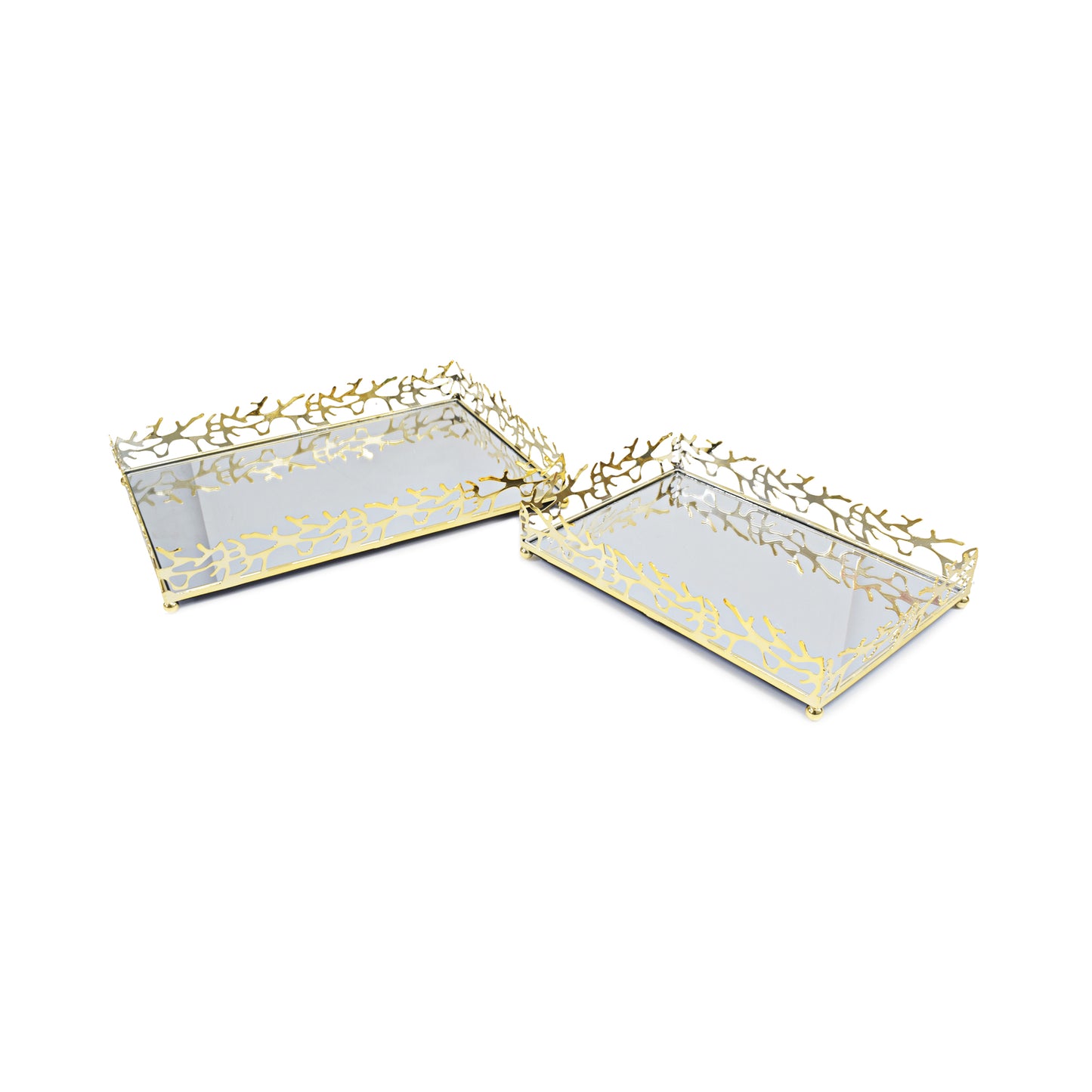 Milano 2 Piece Mirror Tray Set Gold