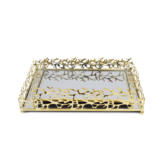 Milano 2 Piece Mirror Tray Set Gold