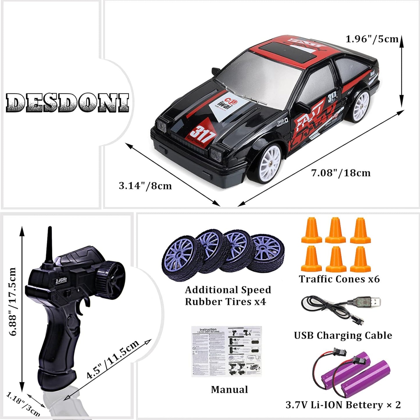 RC 2.4GHz Drift Car Black & Red