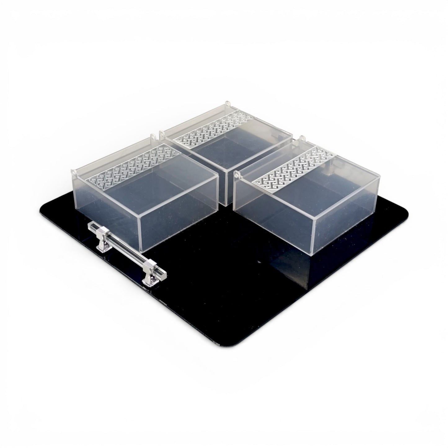 Round Acrylic Serving Tray with 3 Containers Black