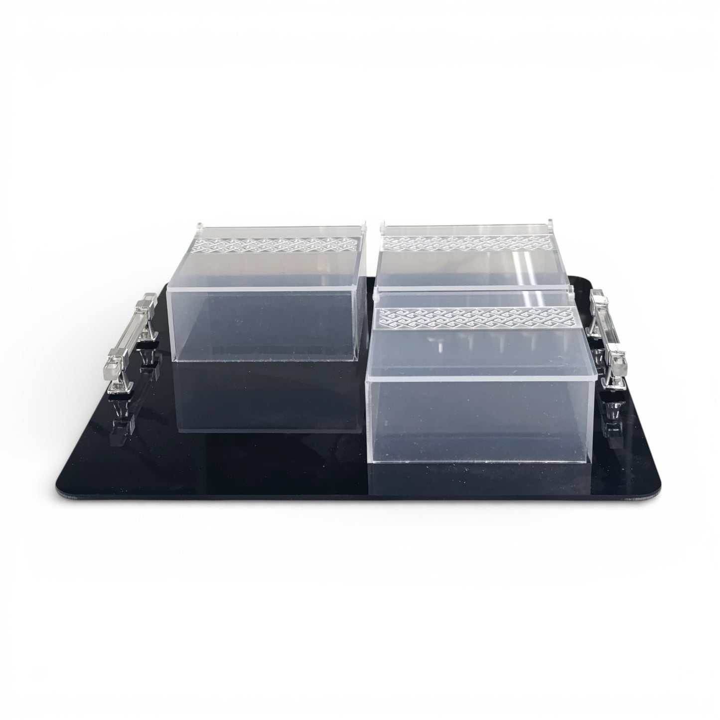 Round Acrylic Serving Tray with 3 Containers Black
