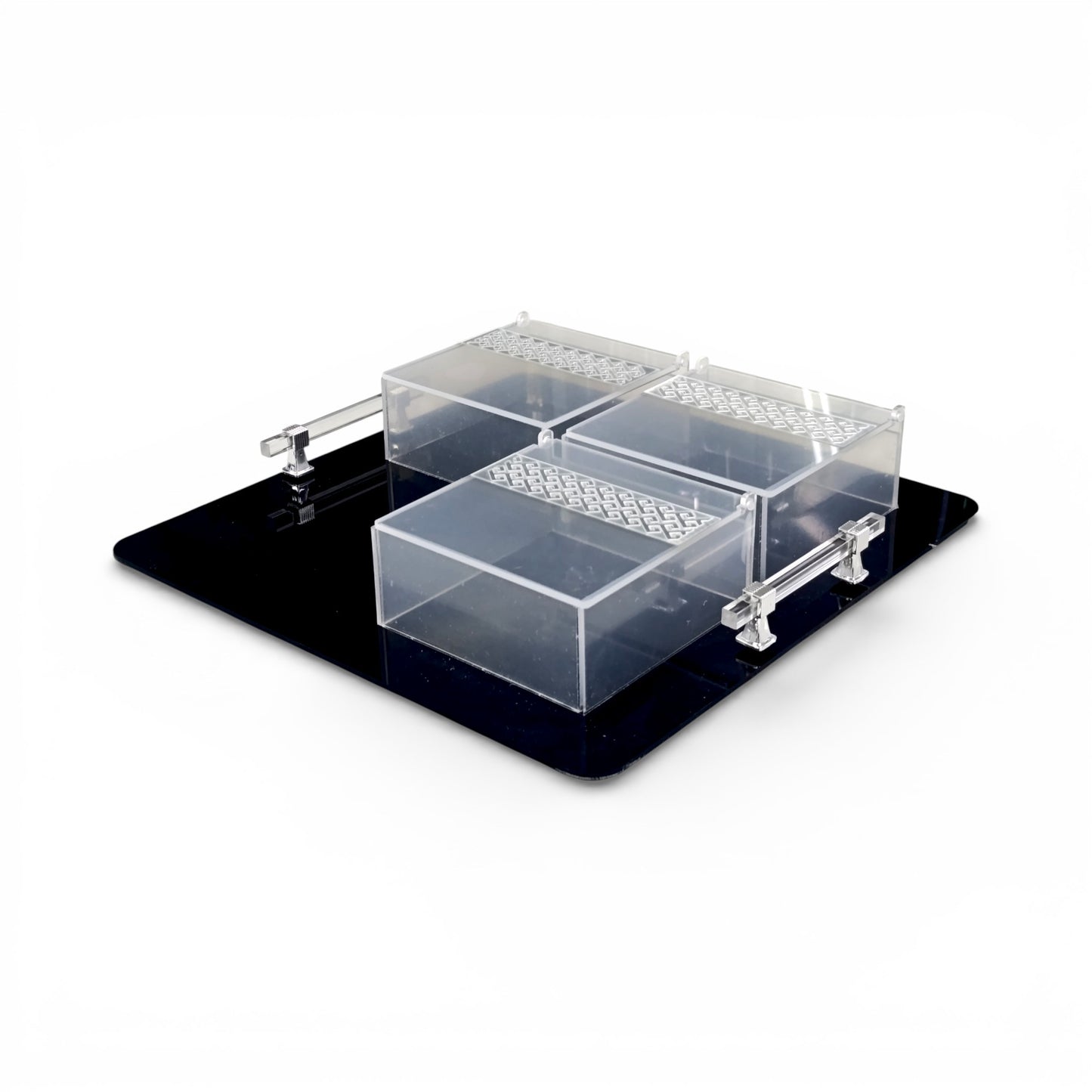 Round Acrylic Serving Tray with 3 Containers Black