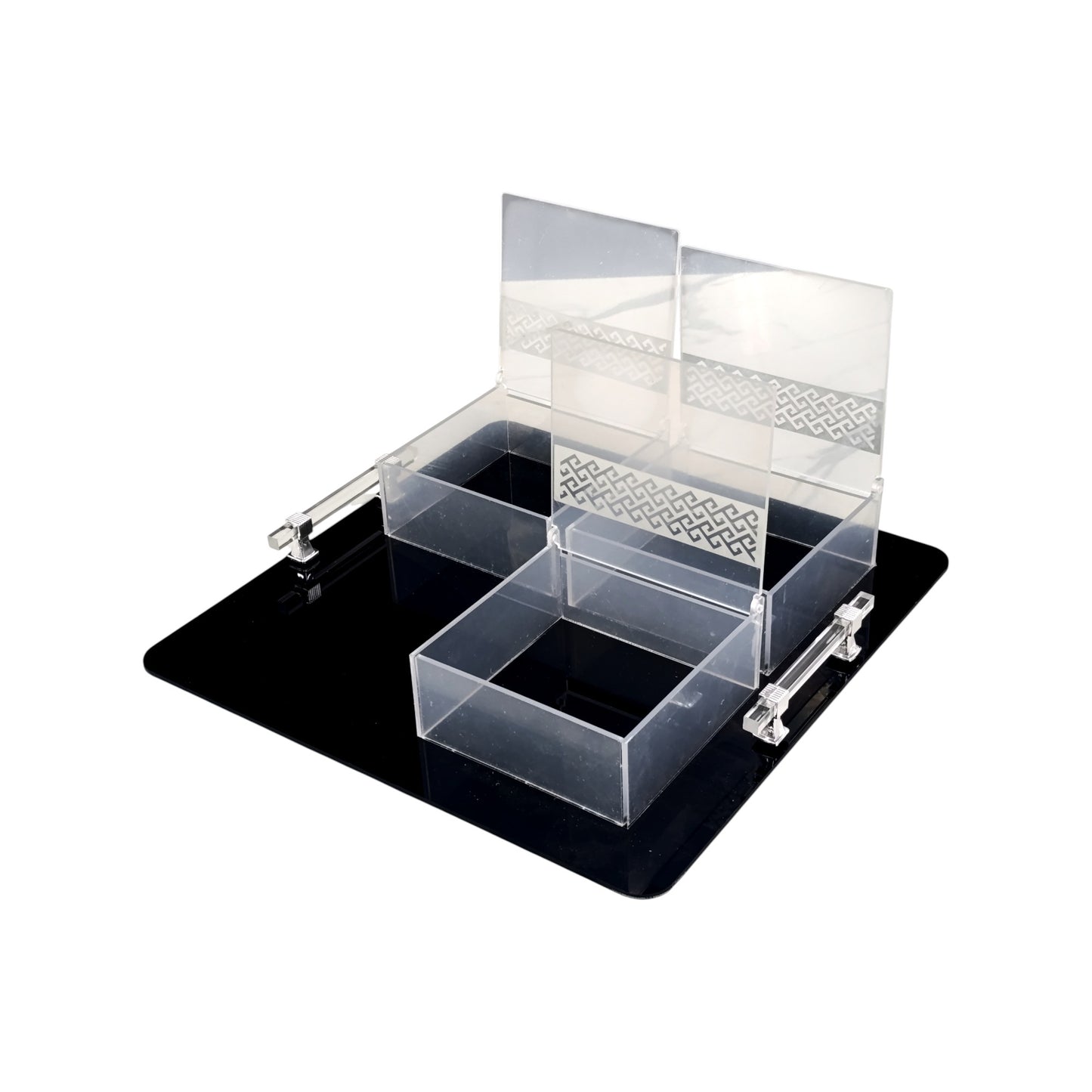 Round Acrylic Serving Tray with 3 Containers Black