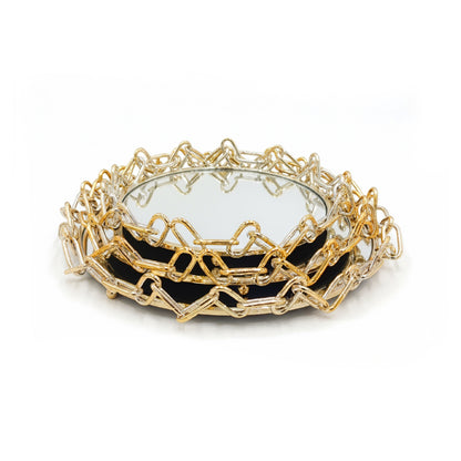 3 Piece Chain Design Metal Tray Set Gold