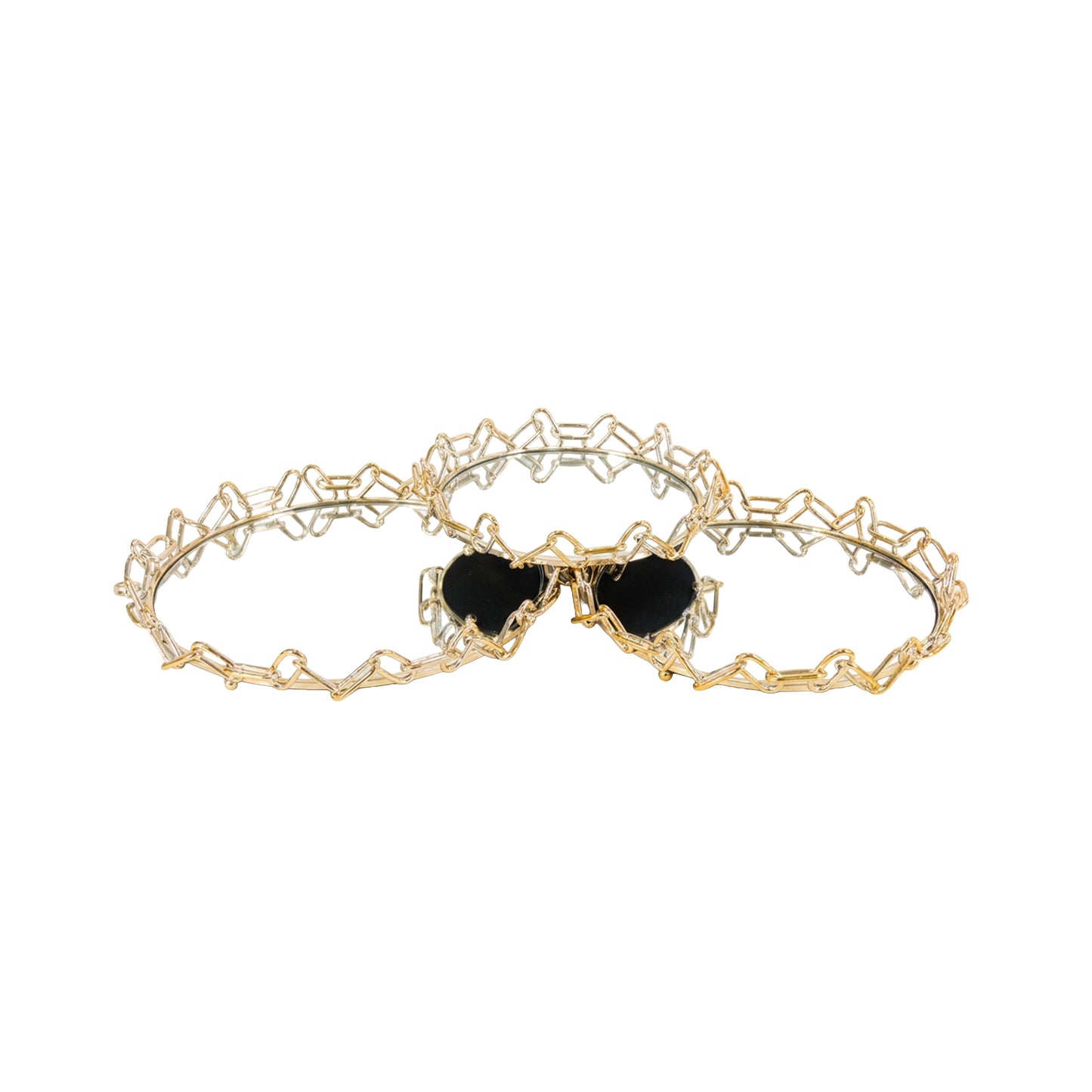 3 Piece Chain Design Metal Tray Set Gold