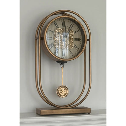Rustic Pendulum Moving Gears Desk Clock Gold