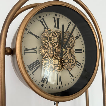 Rustic Pendulum Moving Gears Desk Clock Gold