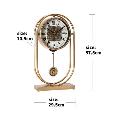 Rustic Pendulum Moving Gears Desk Clock Gold