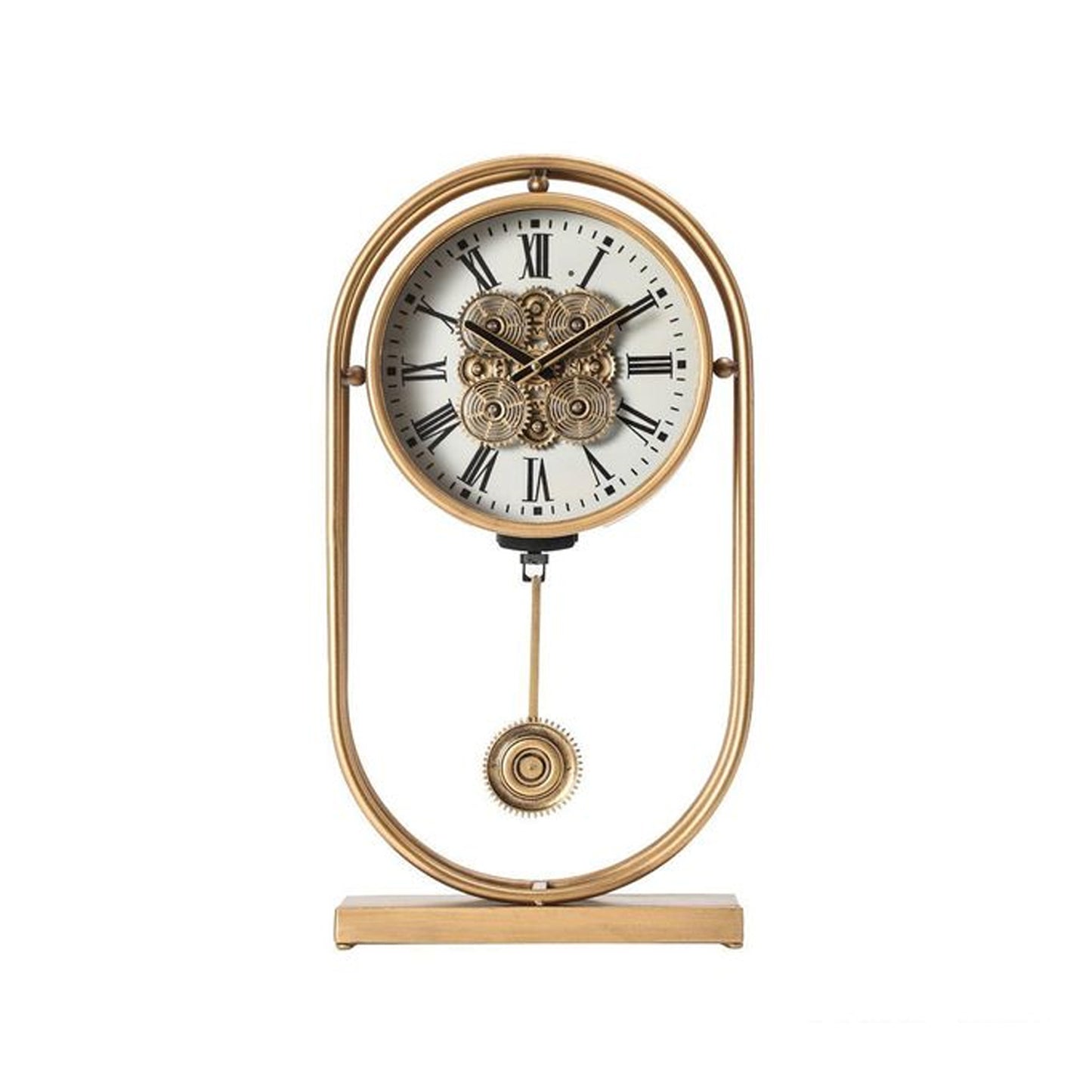 Rustic Pendulum Moving Gears Desk Clock Gold