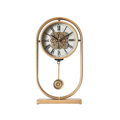 Rustic Pendulum Moving Gears Desk Clock Gold