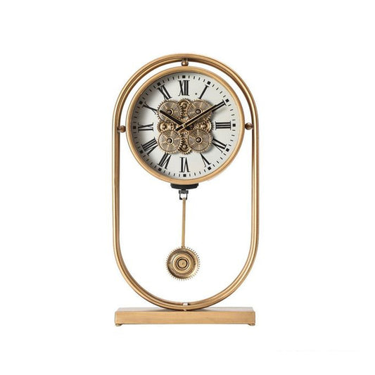 Rustic Pendulum Moving Gears Desk Clock Gold