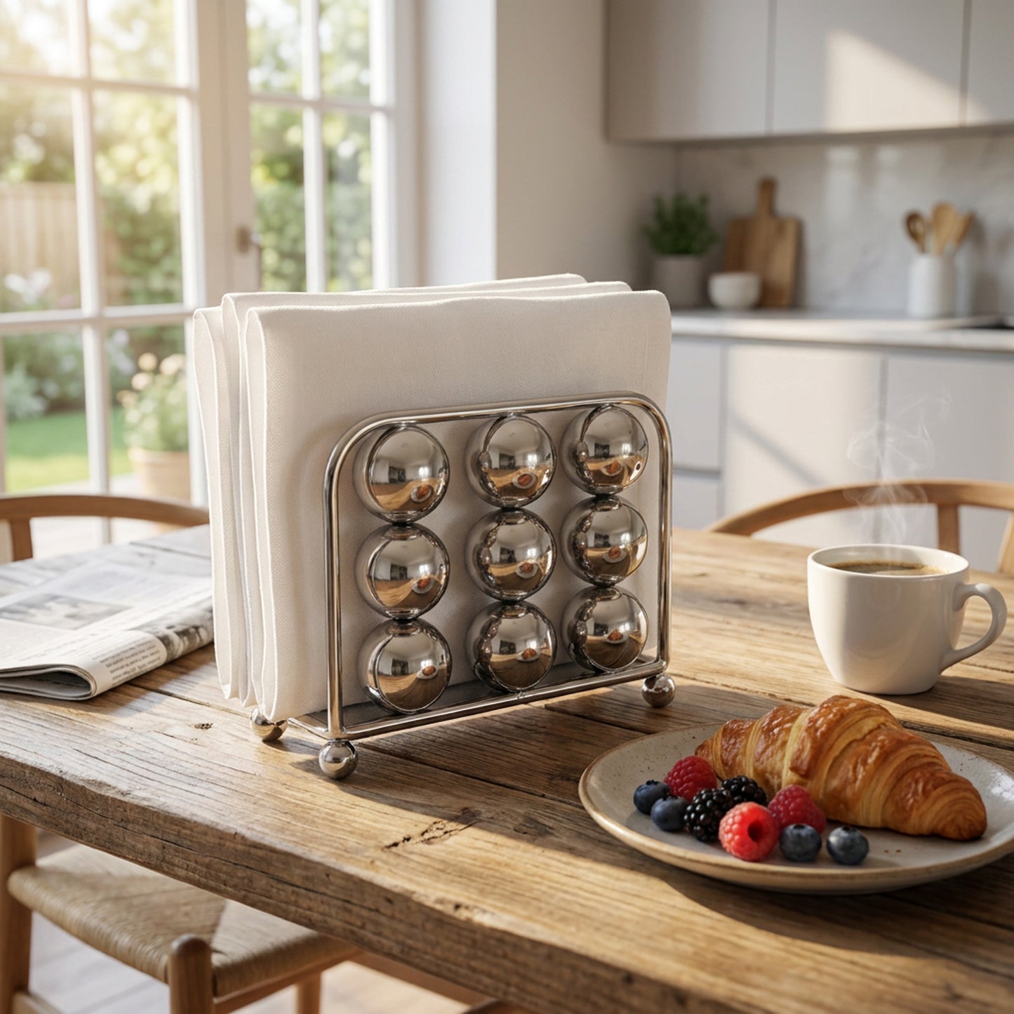 Square Bead Design Napkin Holder Silver