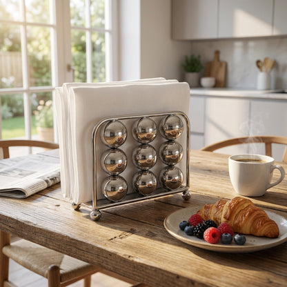 Square Bead Design Napkin Holder Silver