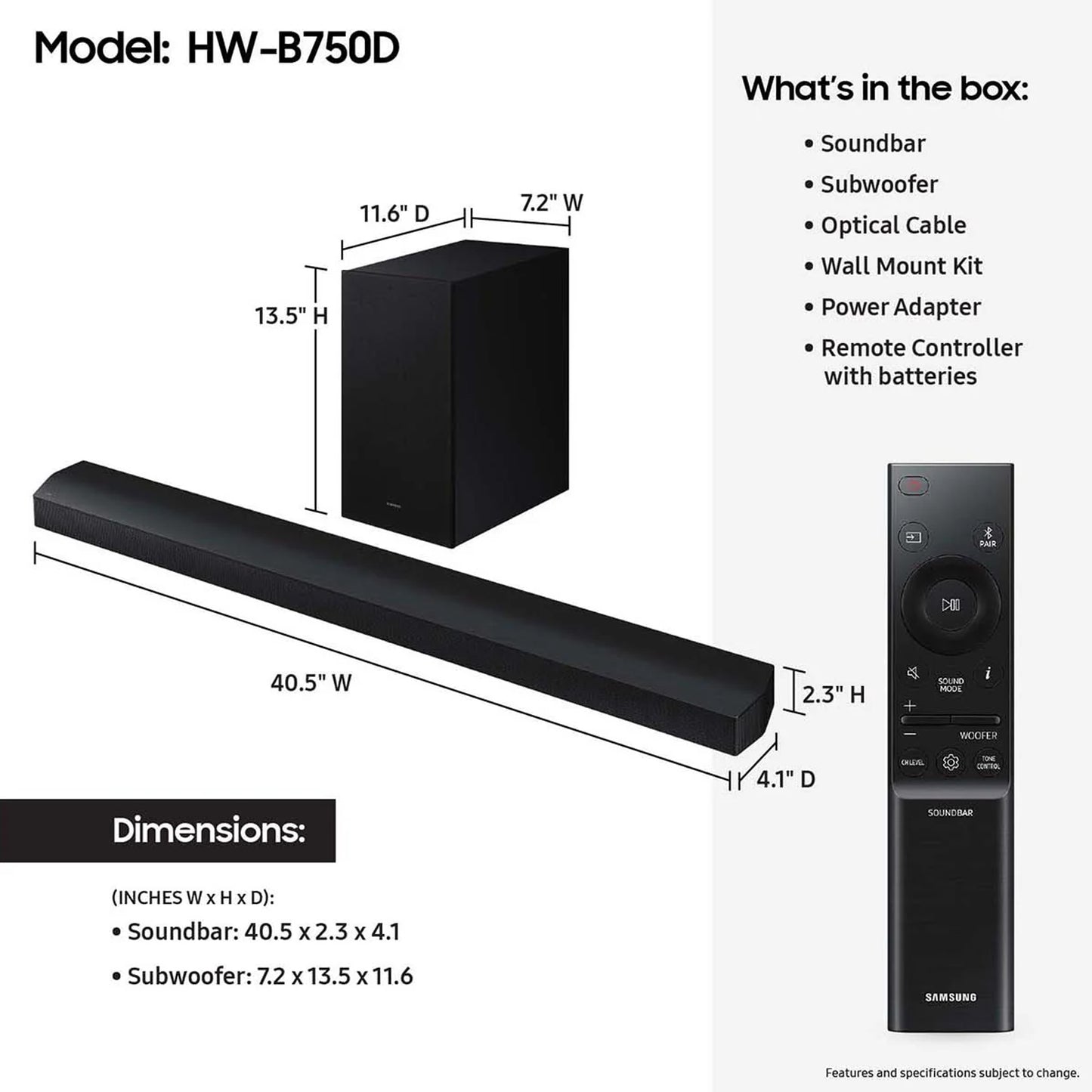 Samsung B-Series Soundbar 5.1ch Sub Woofer Black