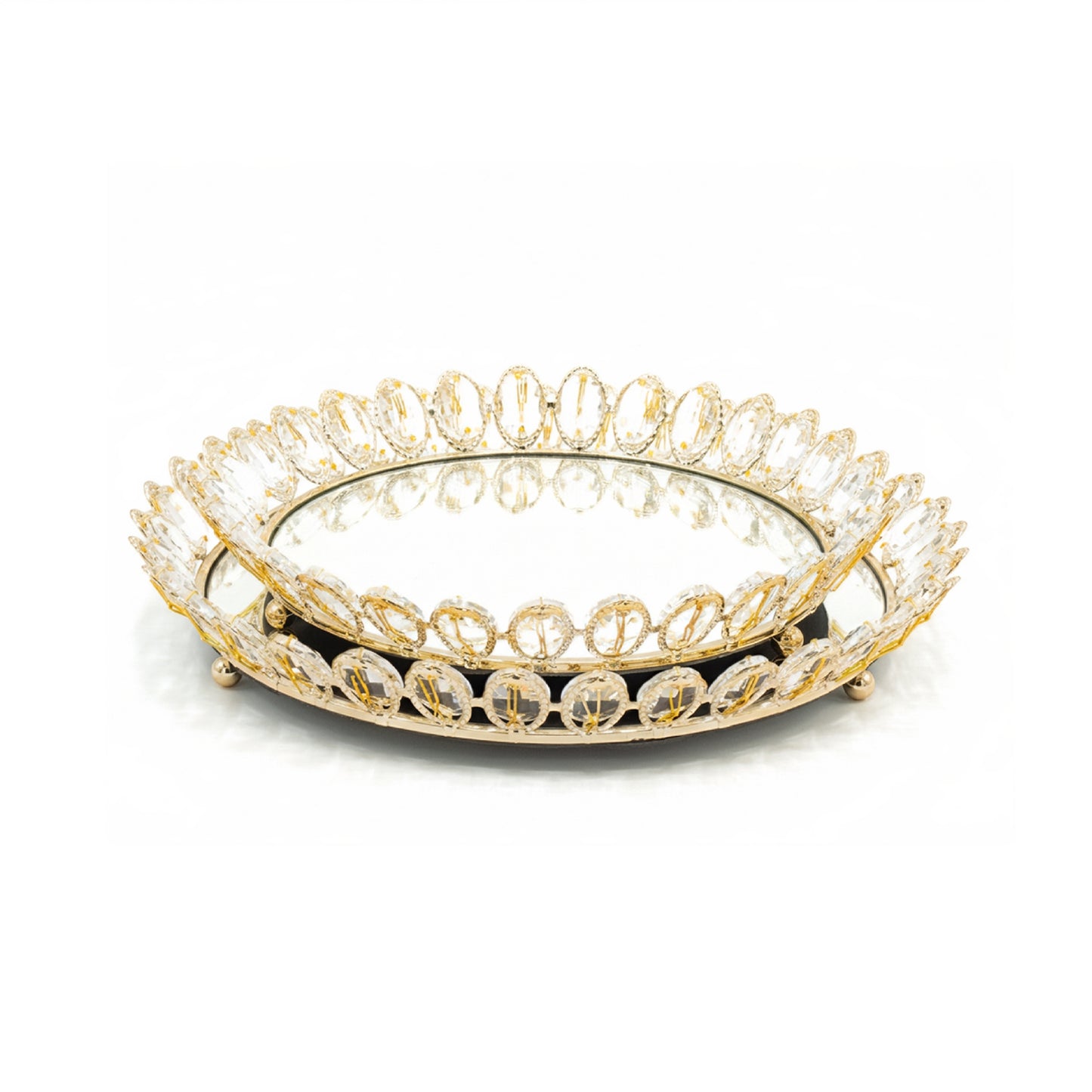 2 Piece Mirror Tray Set Gold