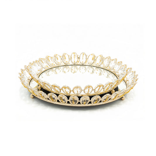 2 Piece Mirror Tray Set Gold