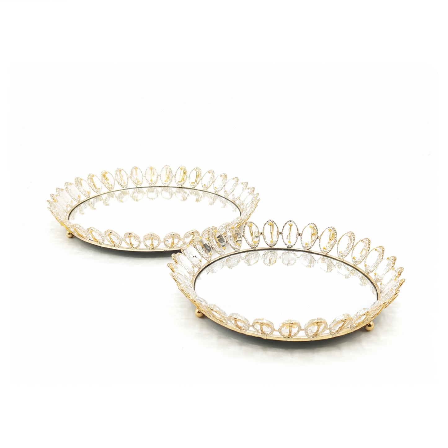2 Piece Mirror Tray Set Gold