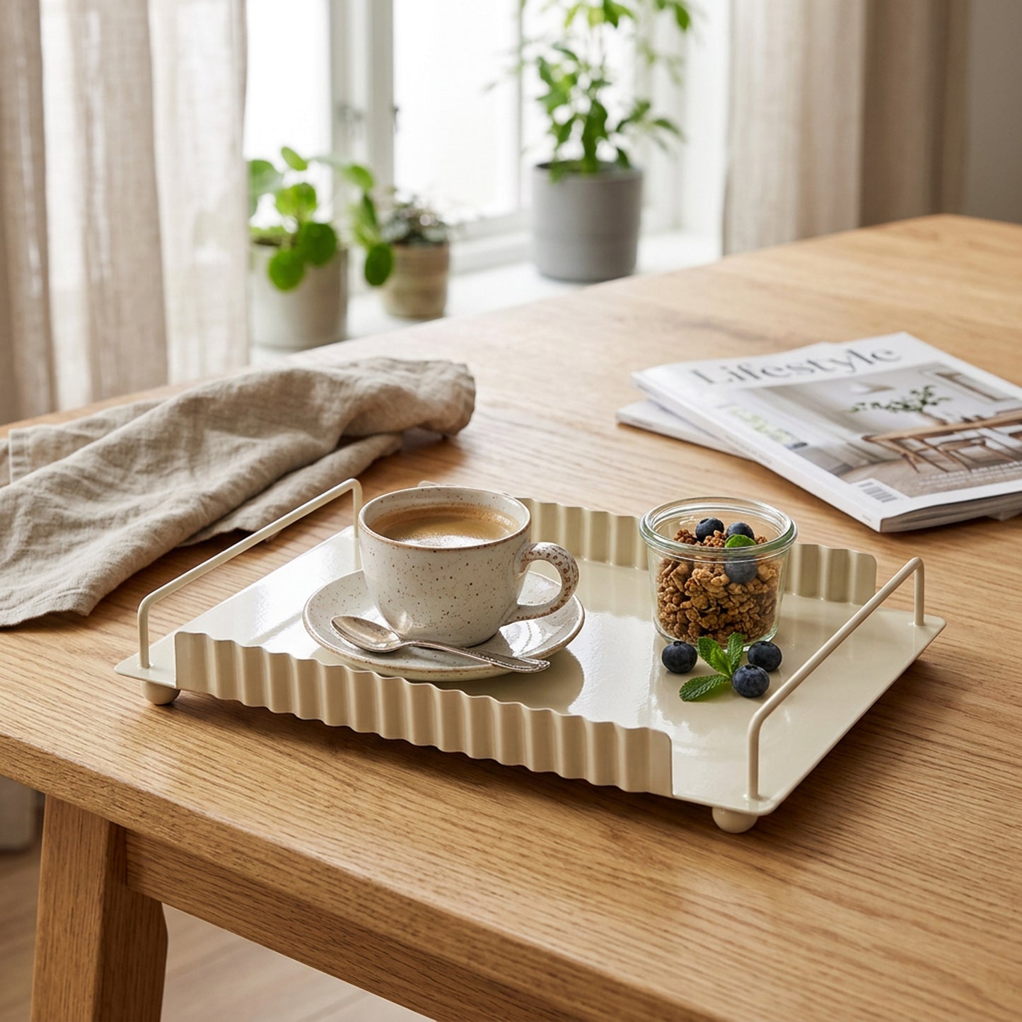 2 Piece Serving Tray Set Cream