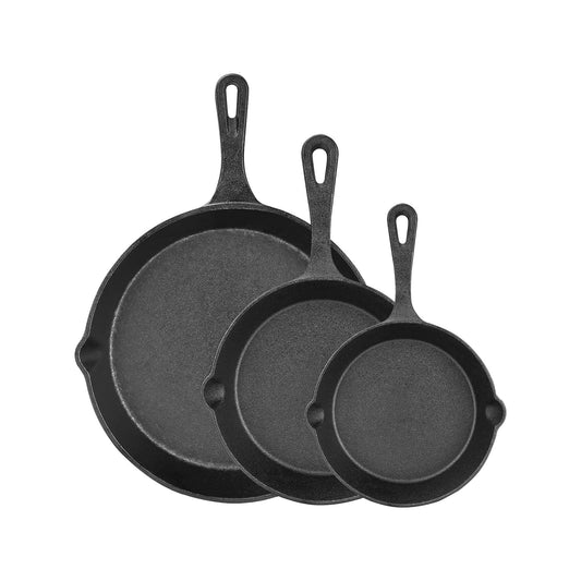 Kitchen Life 3 Piece Cast Iron Frying Pan Set Black