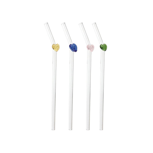 5 Piece Heart Glass Straw Set Clear