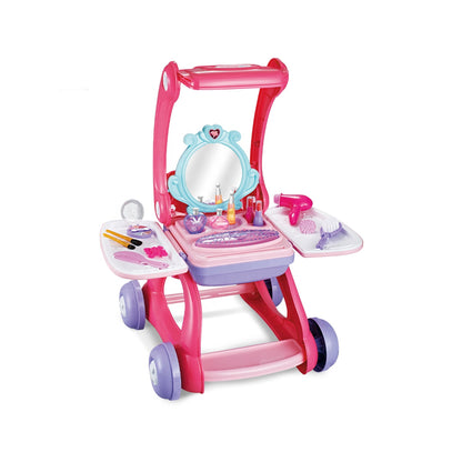 2-in-1 Shopping Trolley & Makeup Vanity Play Set Pink