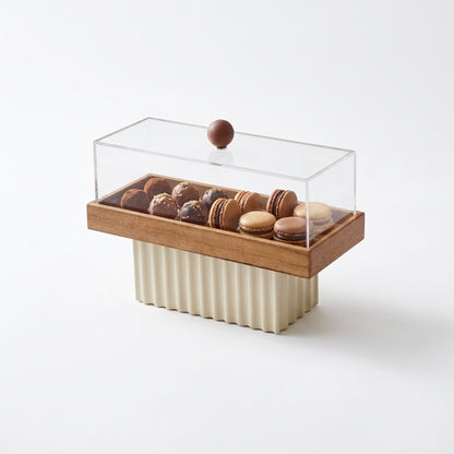 31.5cm Footed Rectangular Dessert Server with Lid Cream